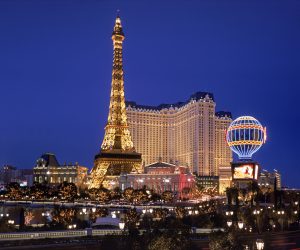 the skyline of the Paris Hotel in Las vegas